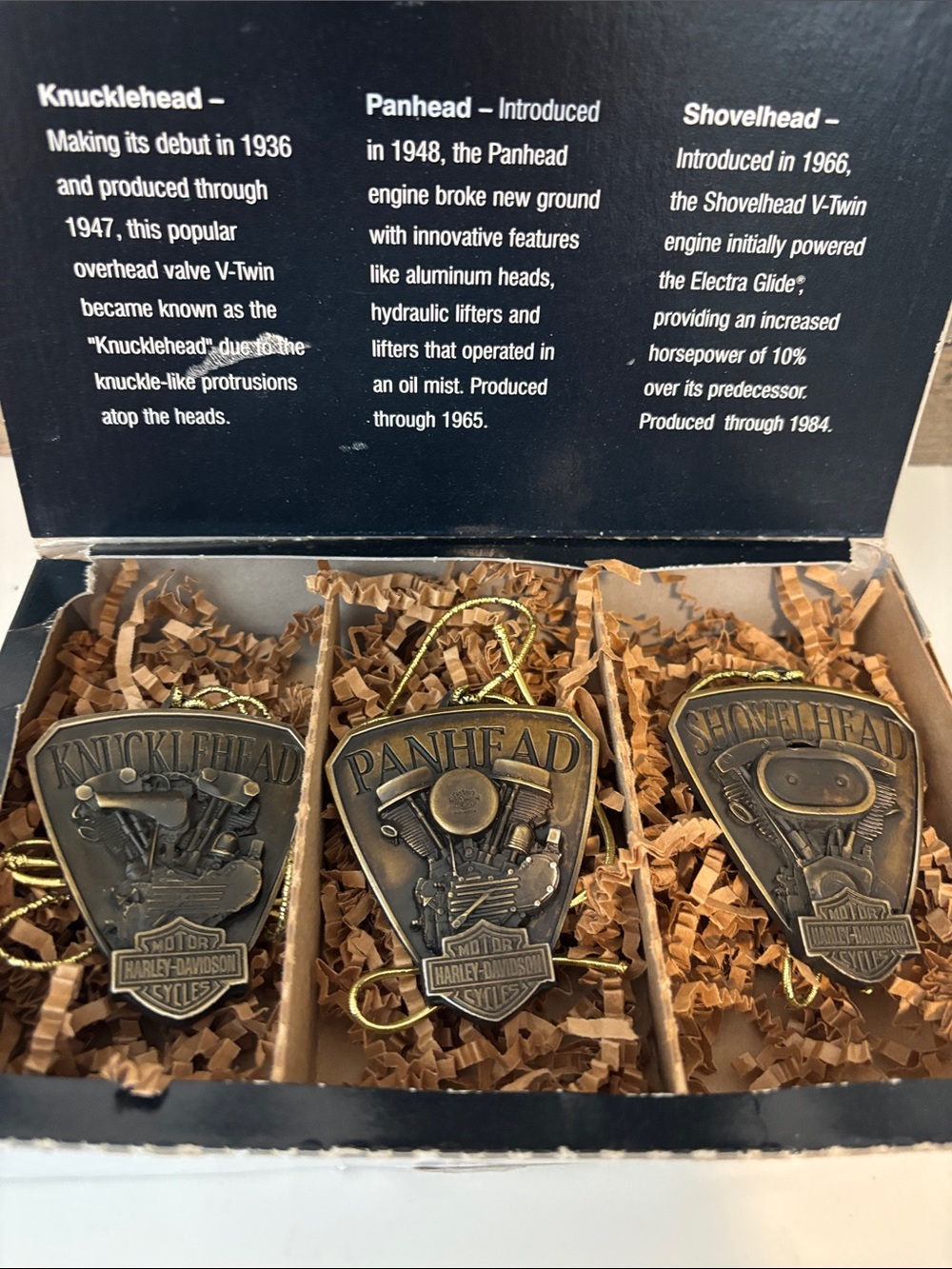Harley-Davidson Bronze Engine Ornament Trio with Gold Cord